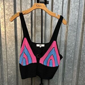 Madison NYC Black Crochet Bandeau Tank with Pink & Blue Panels